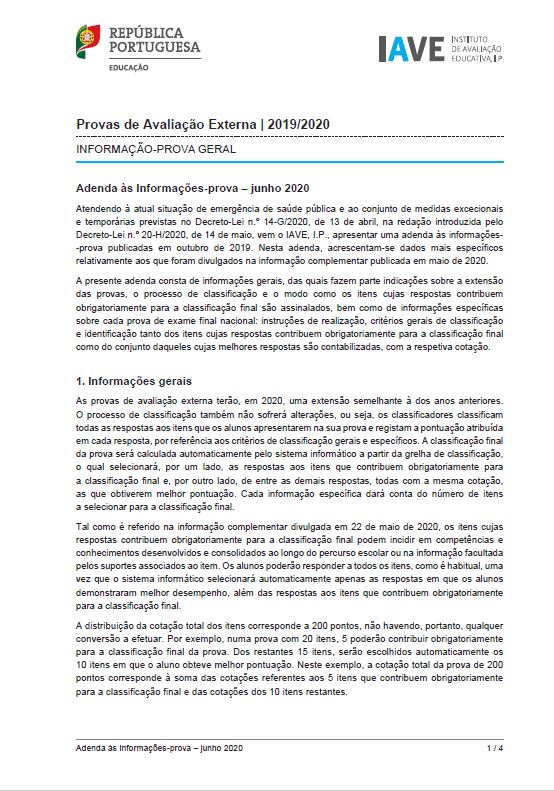 Informações para a realização de Provas e Exames do Ensino Básico e do Ensino Secundário