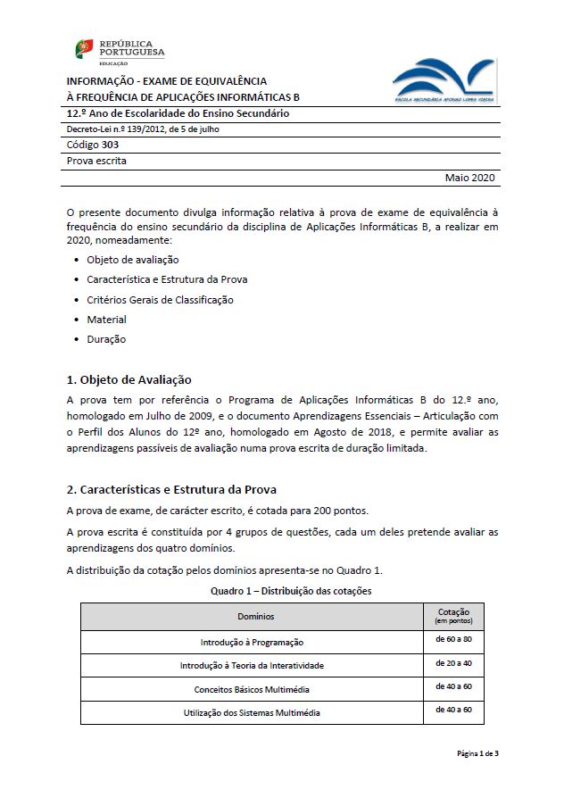 Informação prova de equivalência à frequência