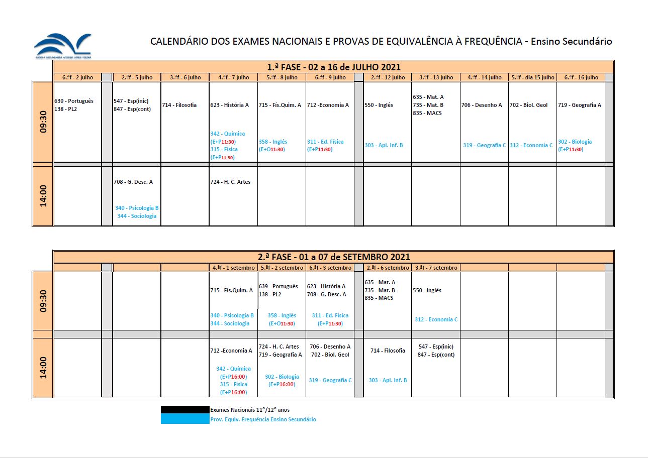 calendario exames 1.ª fase 2021 - 3.º Ciclo