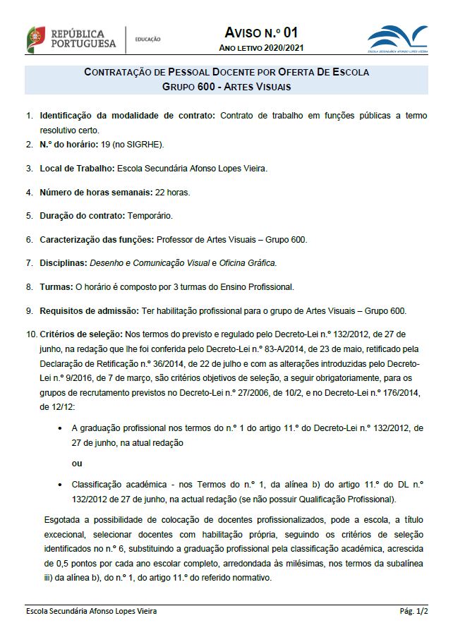 Contratação de Escola - 2020/2021