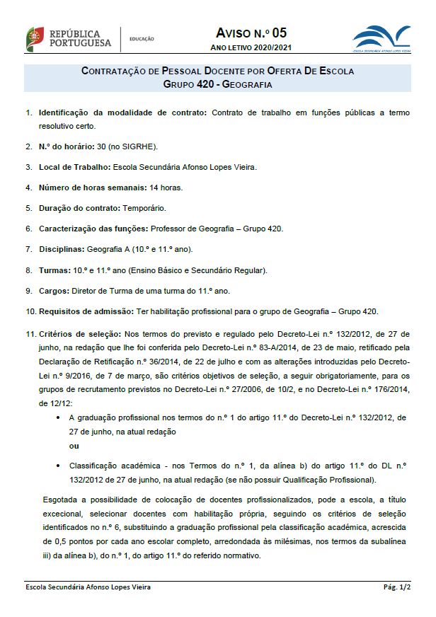 Contratação de Escola - 2020/2021