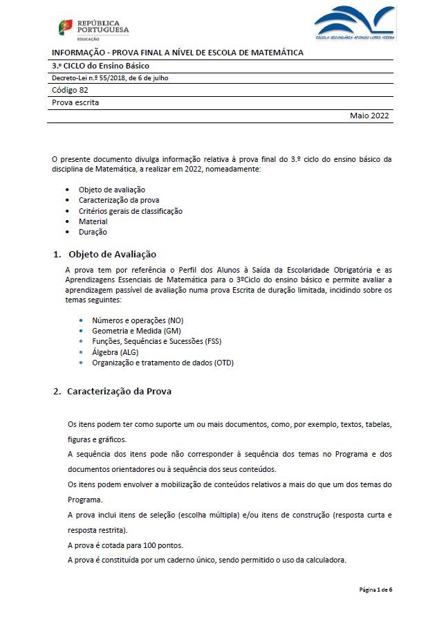 Informação prova de equivalência à frequência