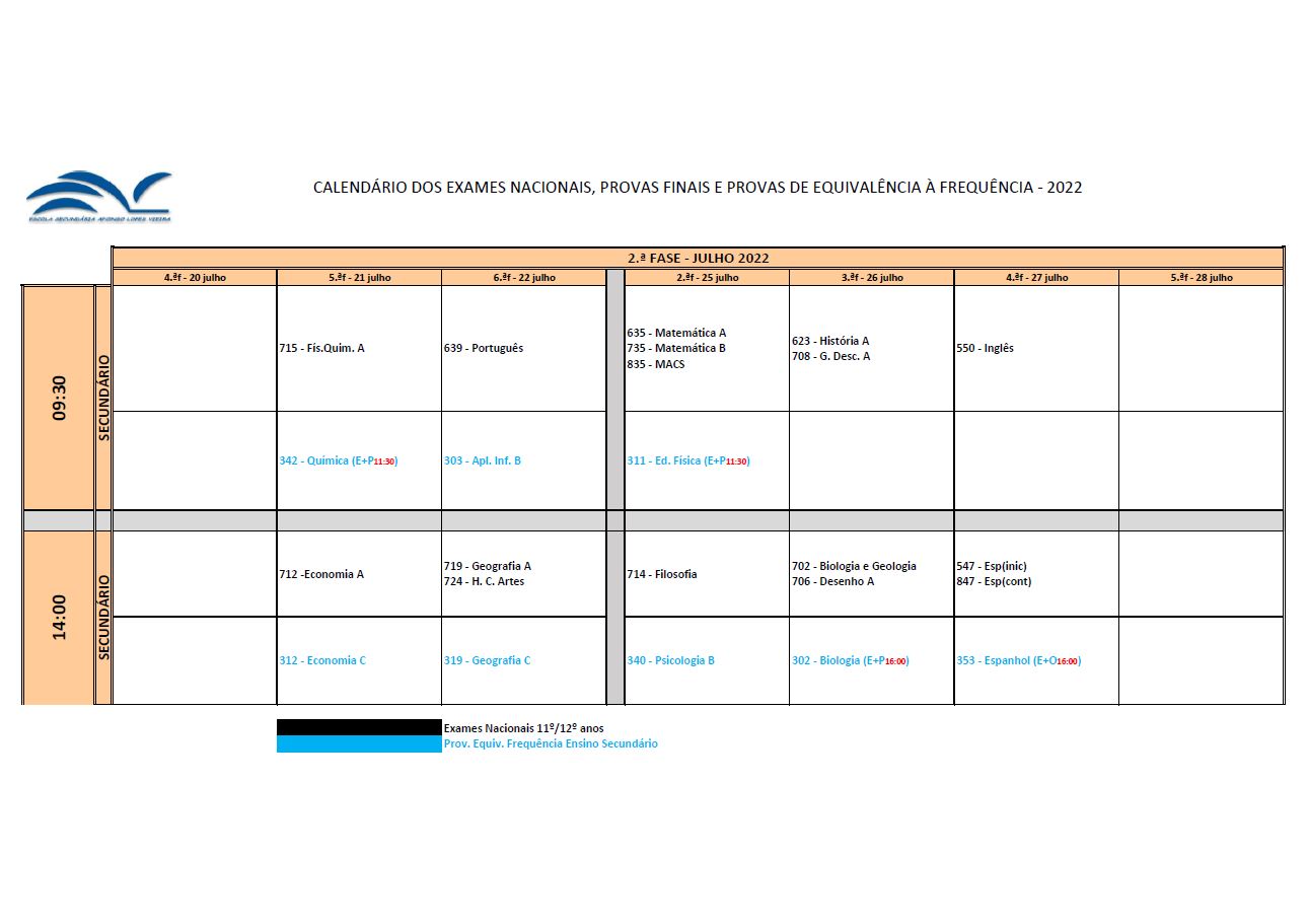 Calendário Ensino Secundário