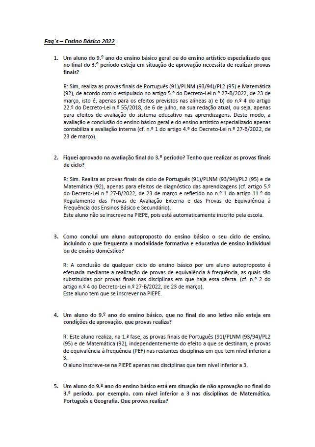 FAQs Ensino Básico