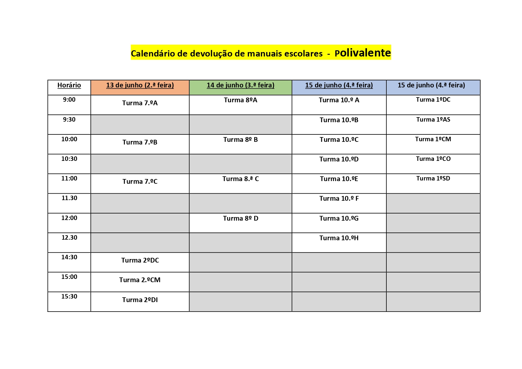 Calendário de devolução dos manuais e Kits Digitais