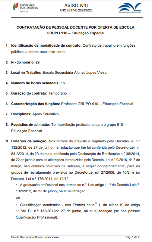 contrataçao de escola